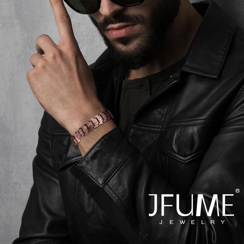 JFUME Pure Copper Magnetic Bracelets for Men, 2 Rows Magnetic Bracelet, Father's Day Gift with Link Remove Tool 8.5" Adjustable, Gift for Men - Image 2